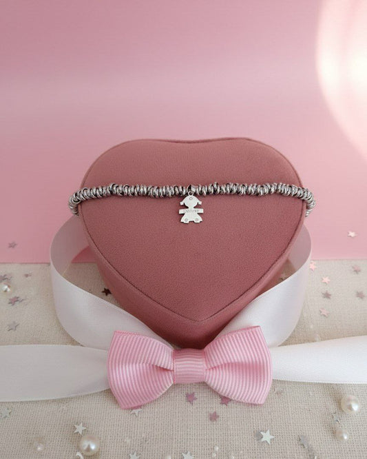 Bracciale nodini con bimba personalizzato pendente - argento 925
