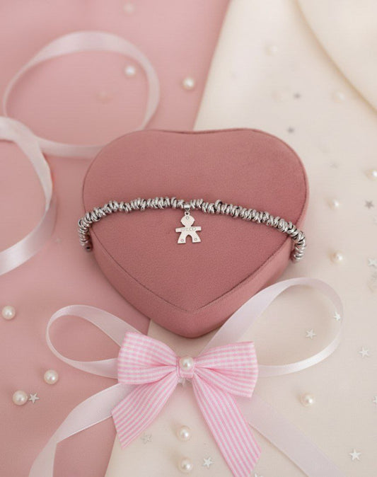 Bracciale nodini con bimbo personalizzato pendente - argento 925