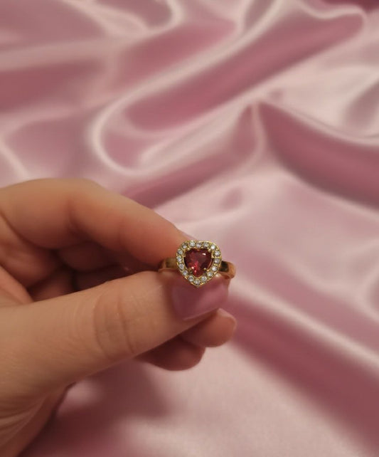 Anello cuore rosso gold