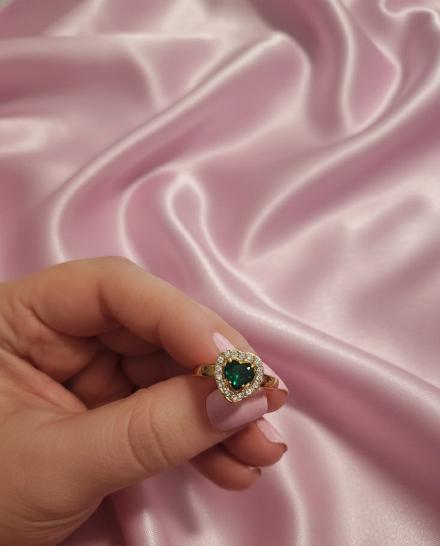 Anello cuore verde gold