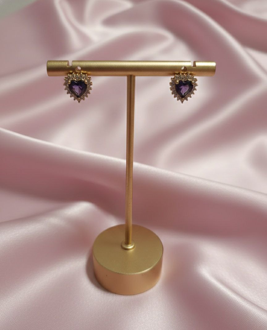 Orecchini cuore viola  oro