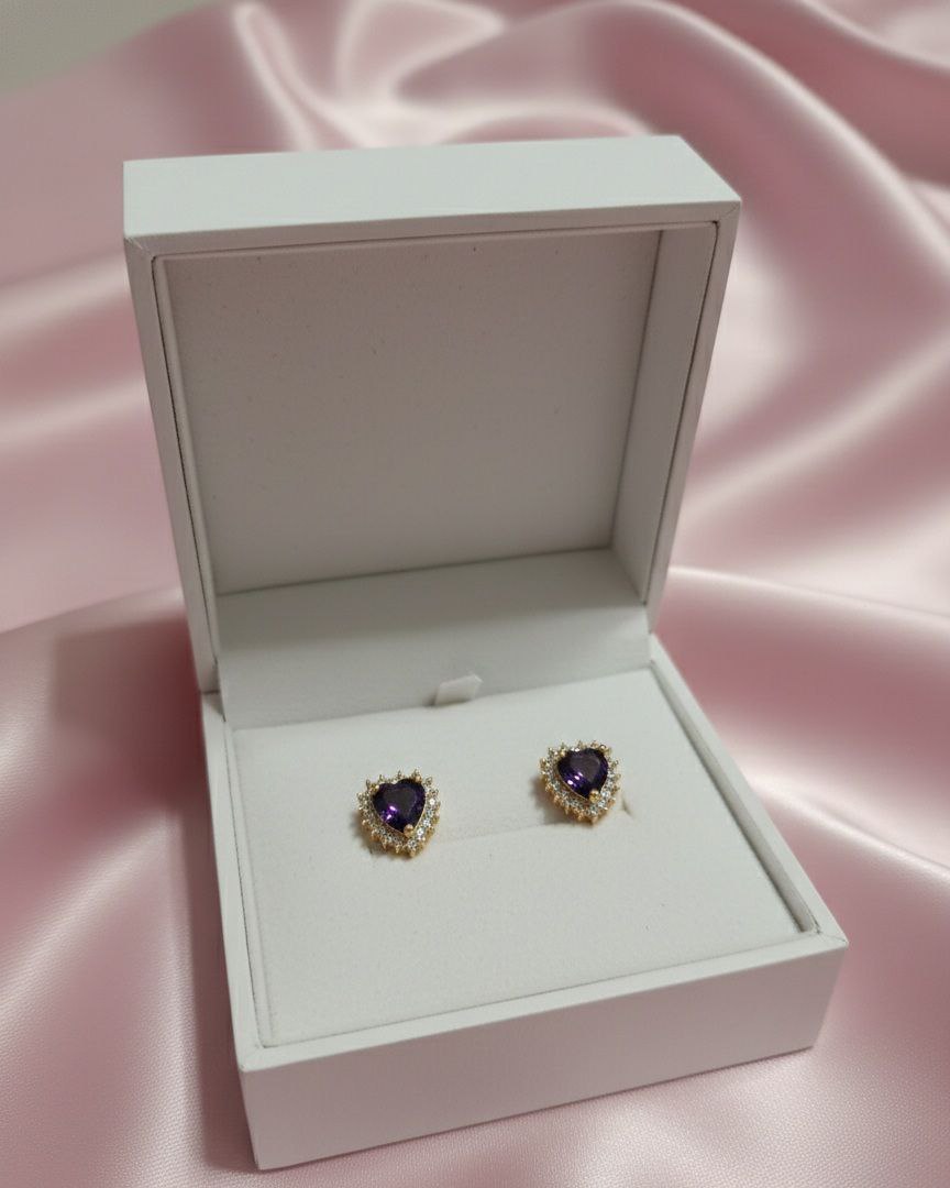 Orecchini cuore viola  oro