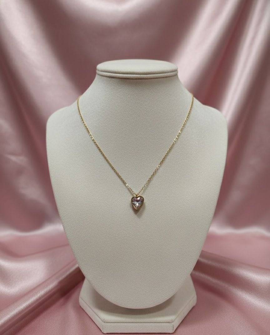 Collana con punto luce  cuore rosa chiaro