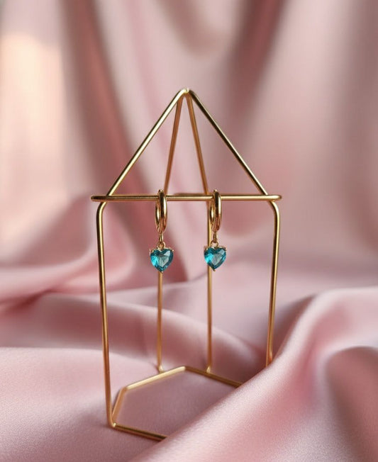 Orecchini cerchietto cuore azzurro oro