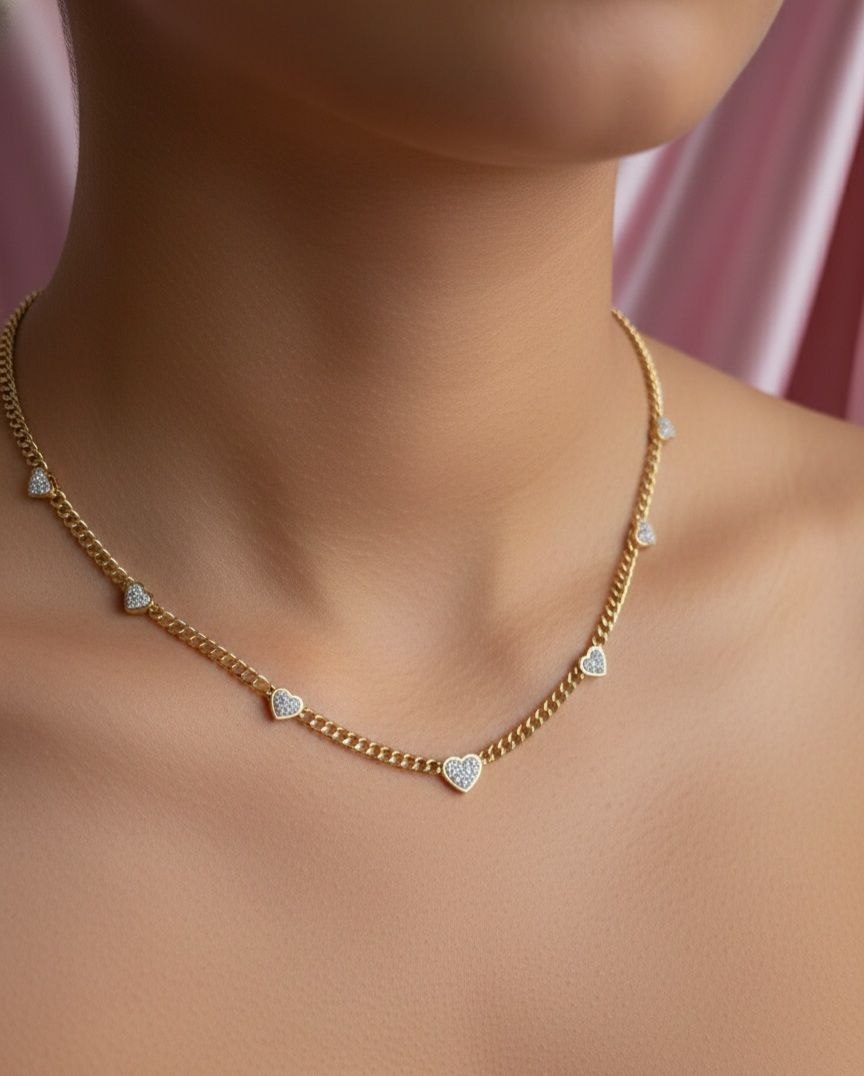Collana catena oro con cuori