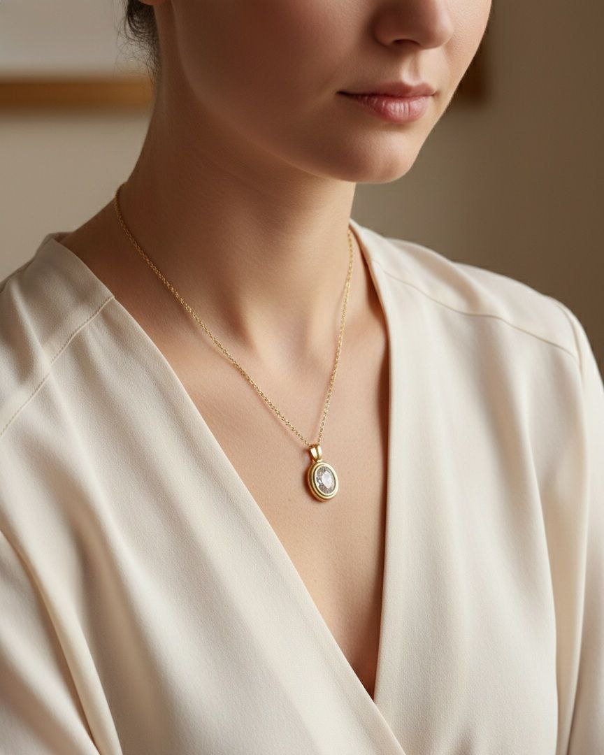 Collana  oro con punto luce bianco maxi