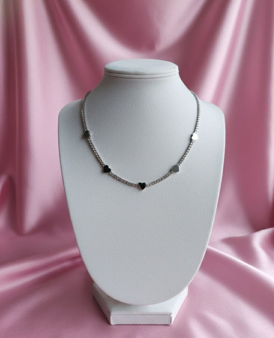 Collana Tennis con cuoricini silver