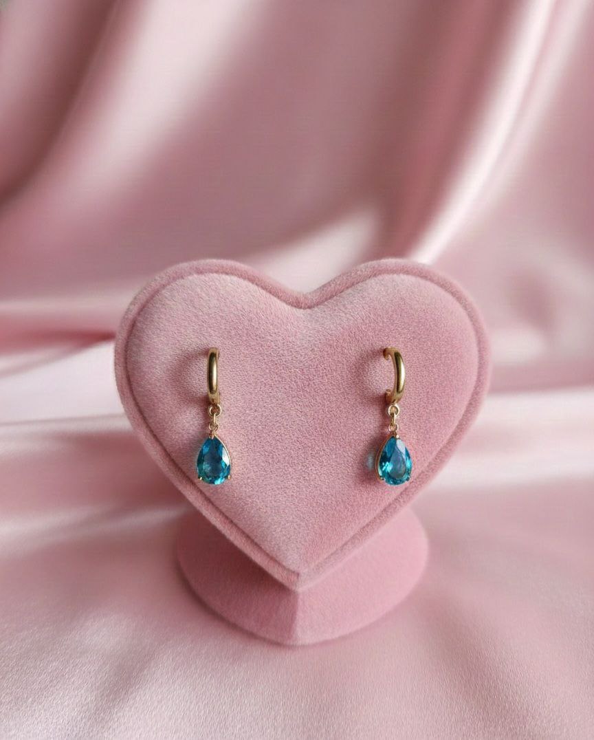Orecchini cerchietto goccia azzurra oro