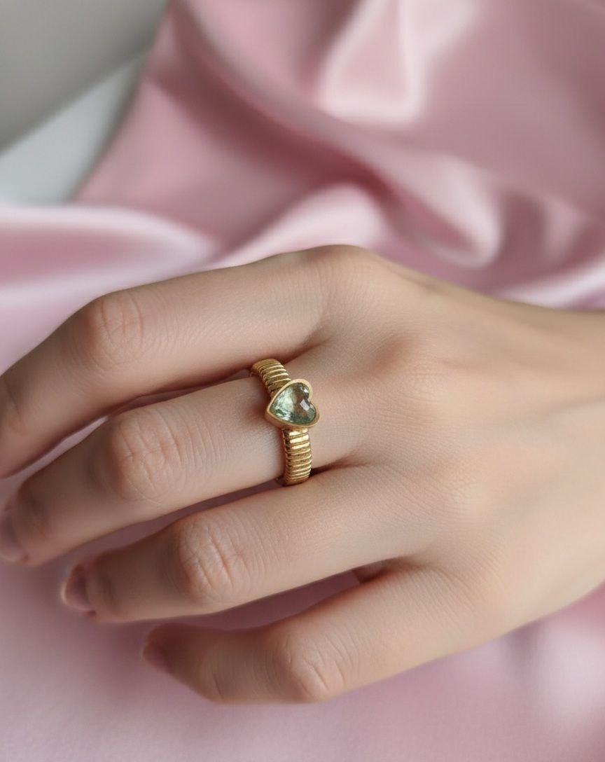 Anello cuore acquamarina verde gold