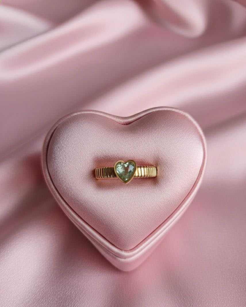 Anello cuore acquamarina verde gold