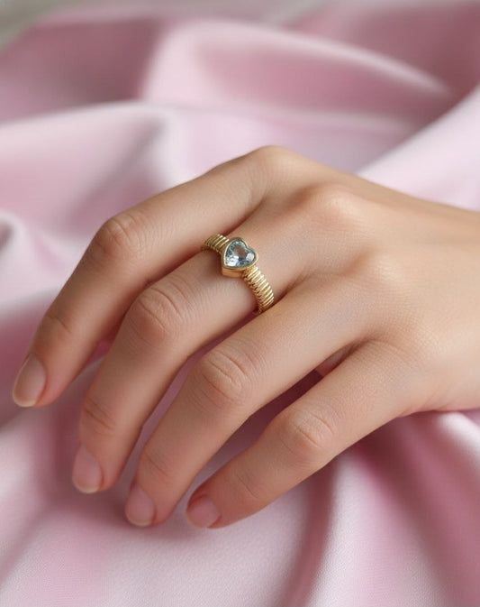 Anello cuore acquamarina regolabile gold