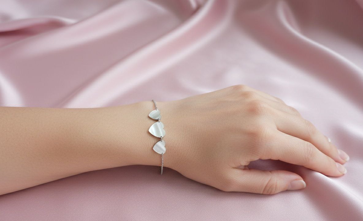 Bracciale con cuori centrali silver
