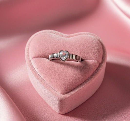 Anello cuore bianco regolabile silver