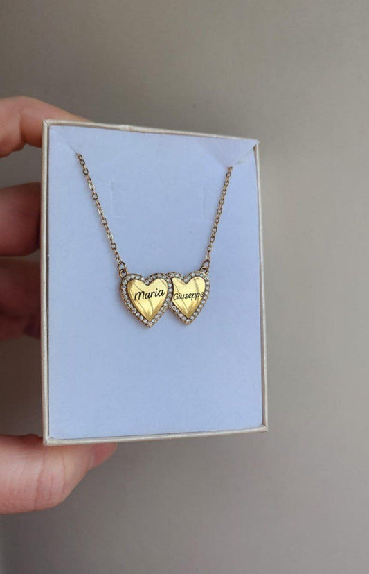 Collana due cuori personalizzati oro