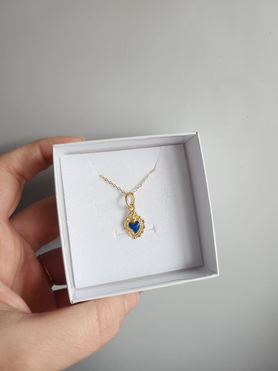 Collana con cuore sacrosmaltato blu - argento 925 oro