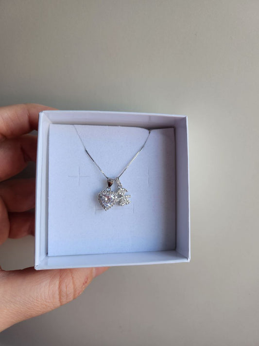 Collana con bimba zirconata e cuore bianco pendenti - argento 925