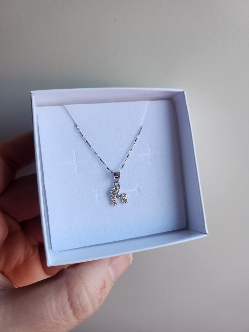 Collana con passeggino con zirconi rosa - argento 925