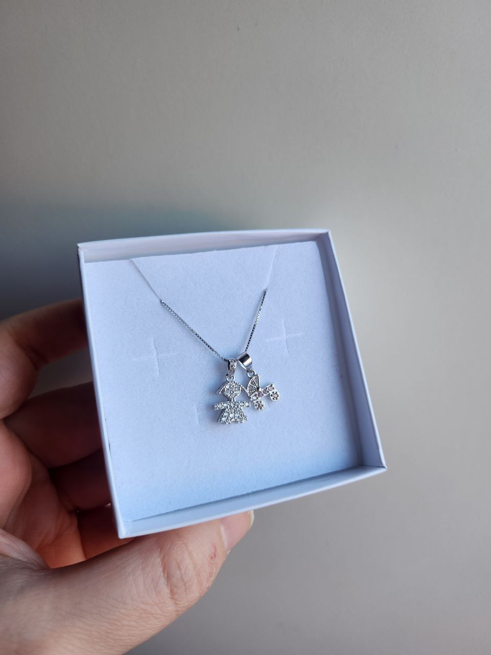 Collana con passeggino e  bimba pendente - argento 925