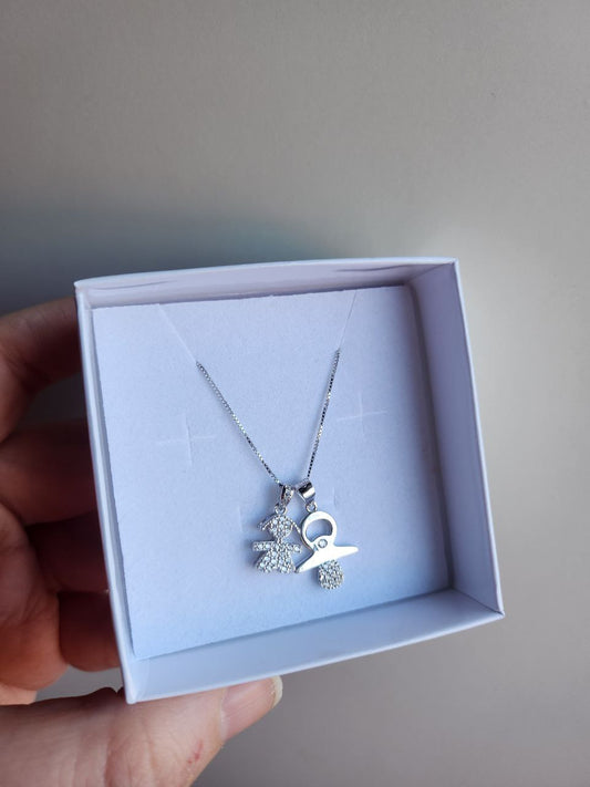 Collana con ciuccio  e  bimba pendente - argento 925