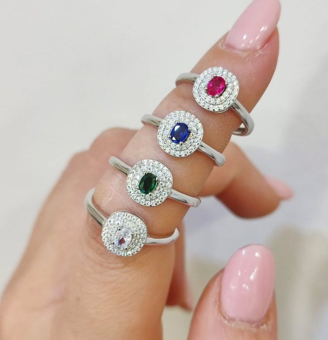 Anello princess con zircone colorato - argento 925