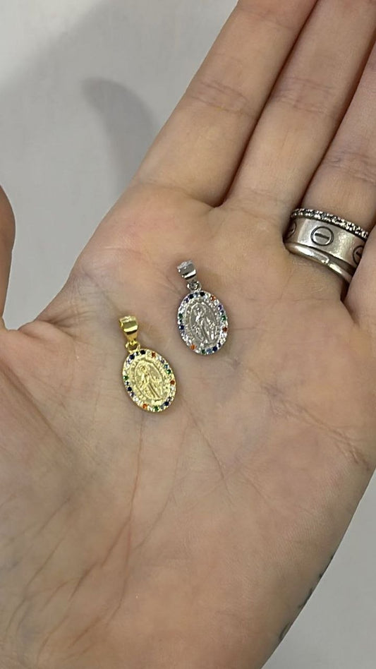 Ciondolo madonnina con zirconi multicolor - argento 925
