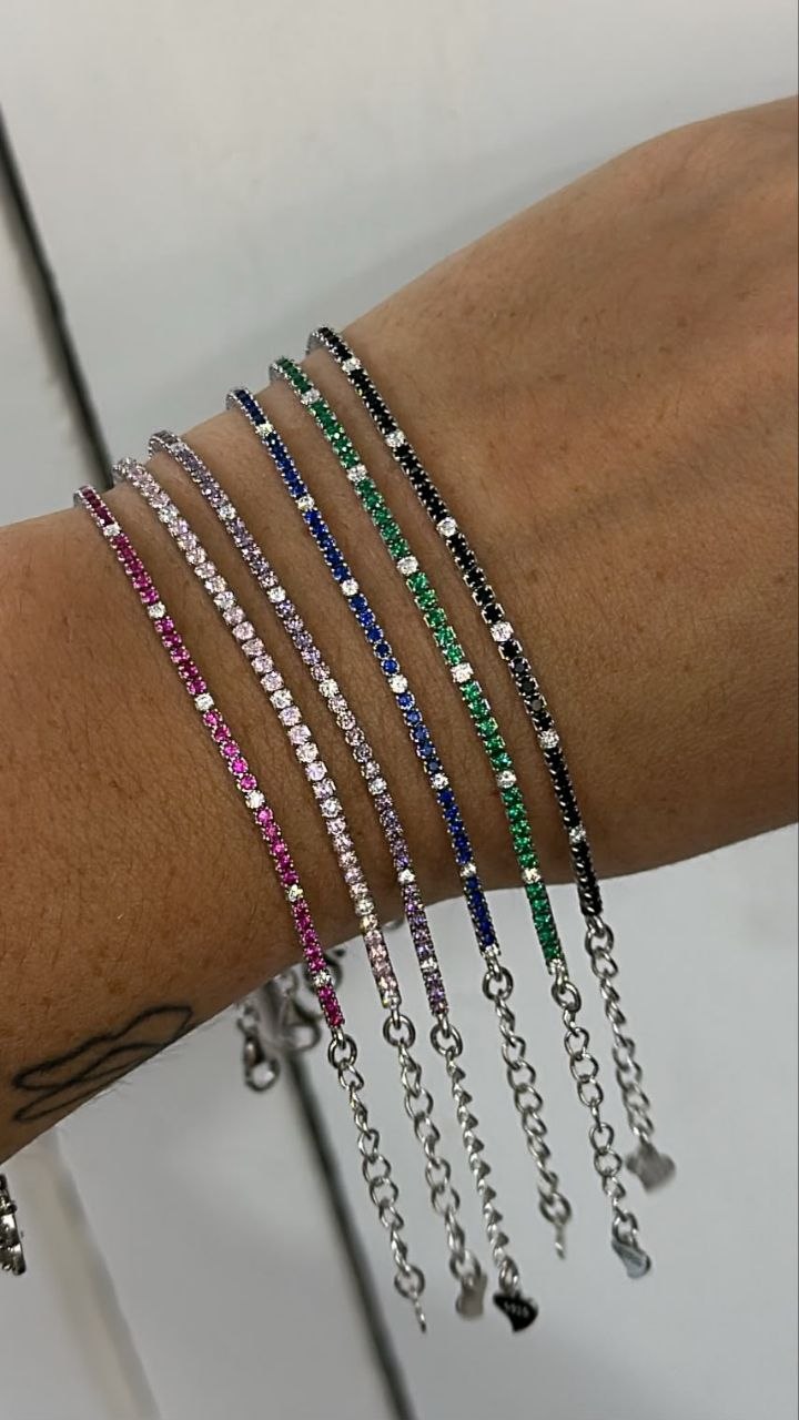 Bracciale tennis multicolor alternato - argento 925