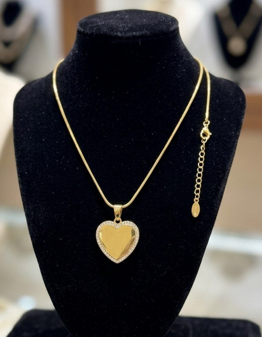 Collana liscia + ciondolo da personalizzare contorno zirconi - gold