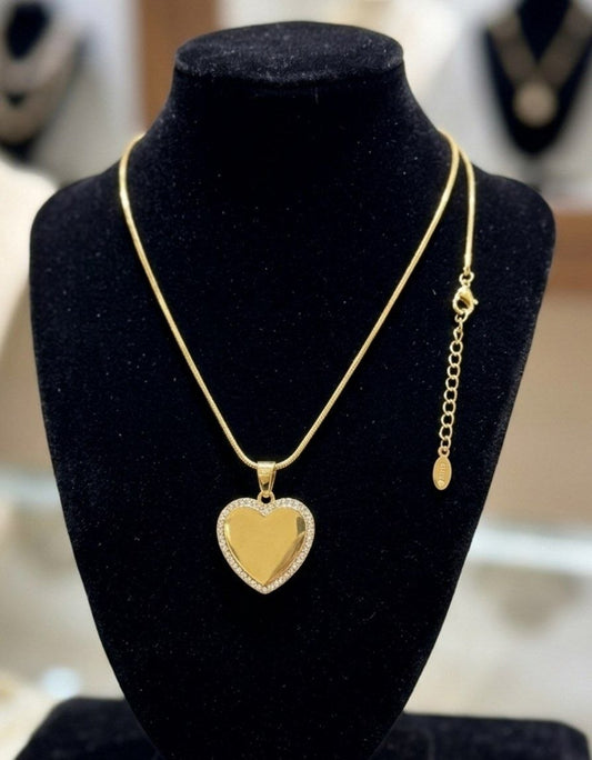 Collana liscia + ciondolo da personalizzare contorno zirconi - gold